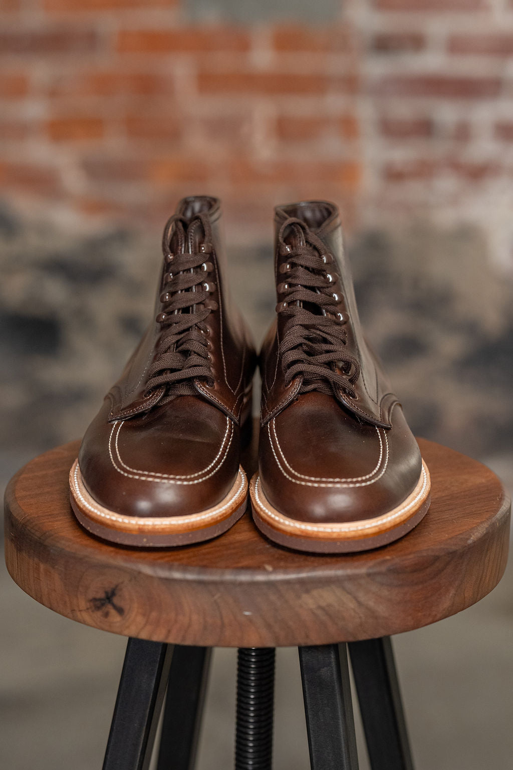 alden mocc toe boots - front view