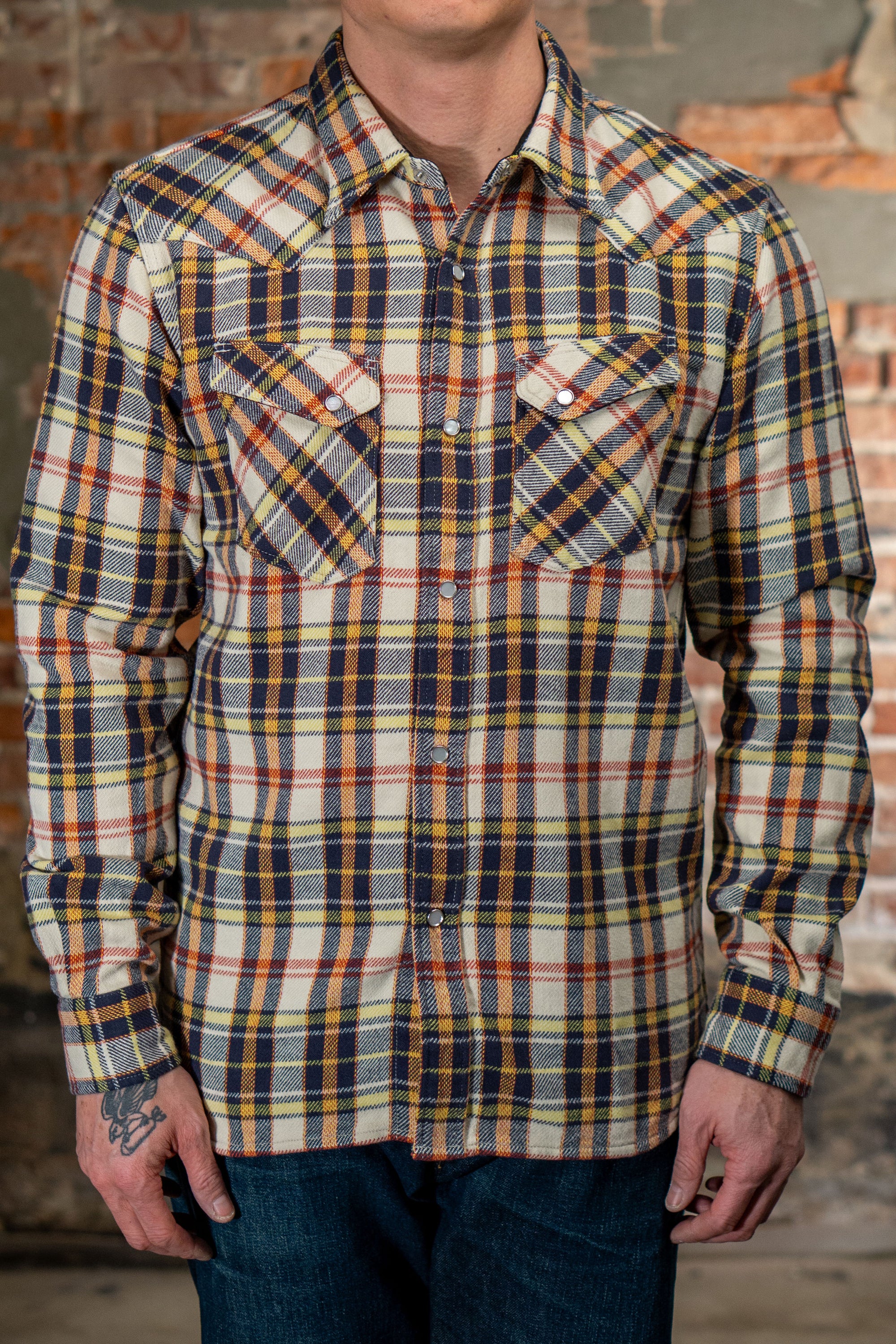 The Flat Head FN-SNW-014L Check Flannel Western Shirt - Ivory/Black