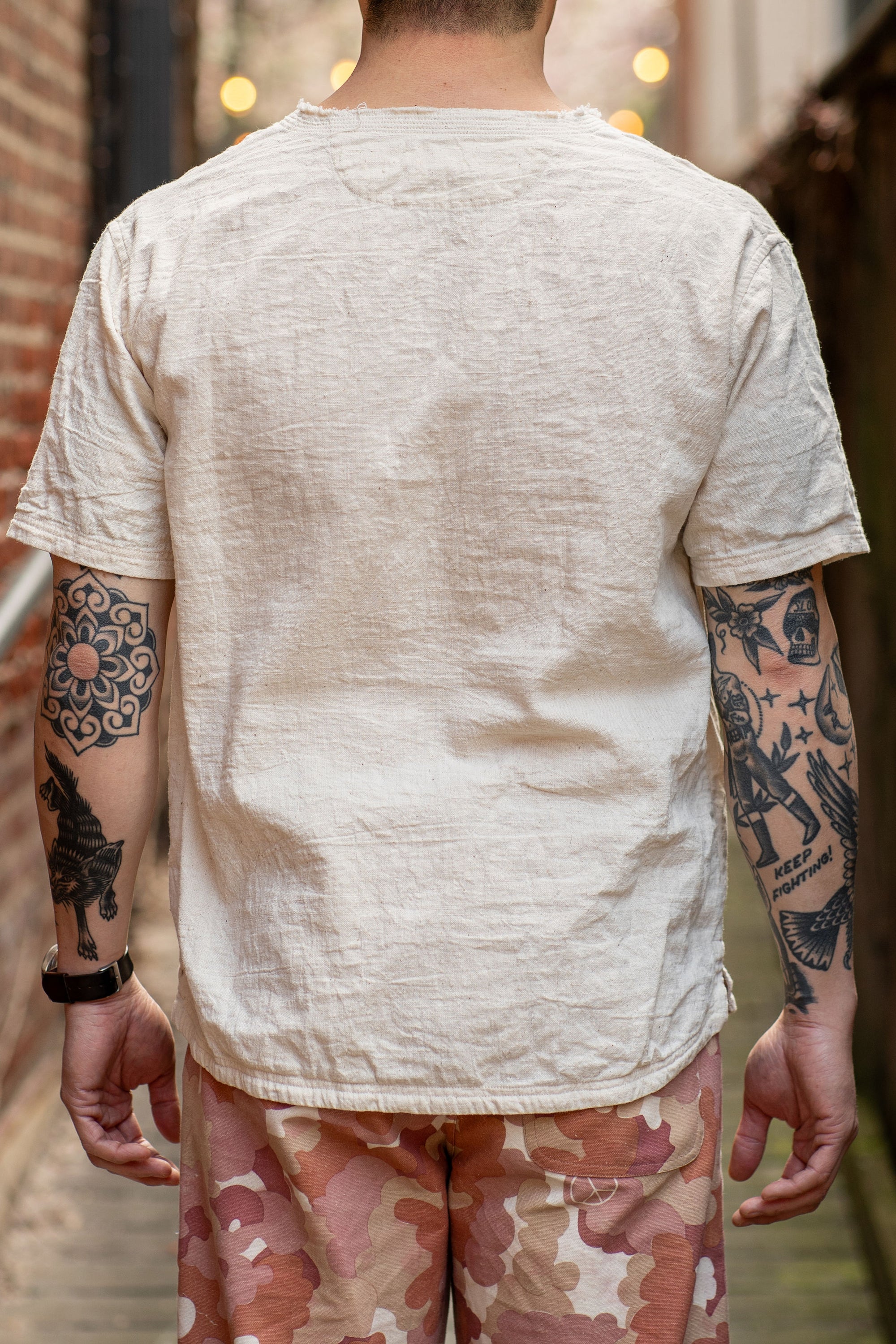 Indi + Ash Nova V-Neck Tee - Natural Handwoven Kala Cotton
