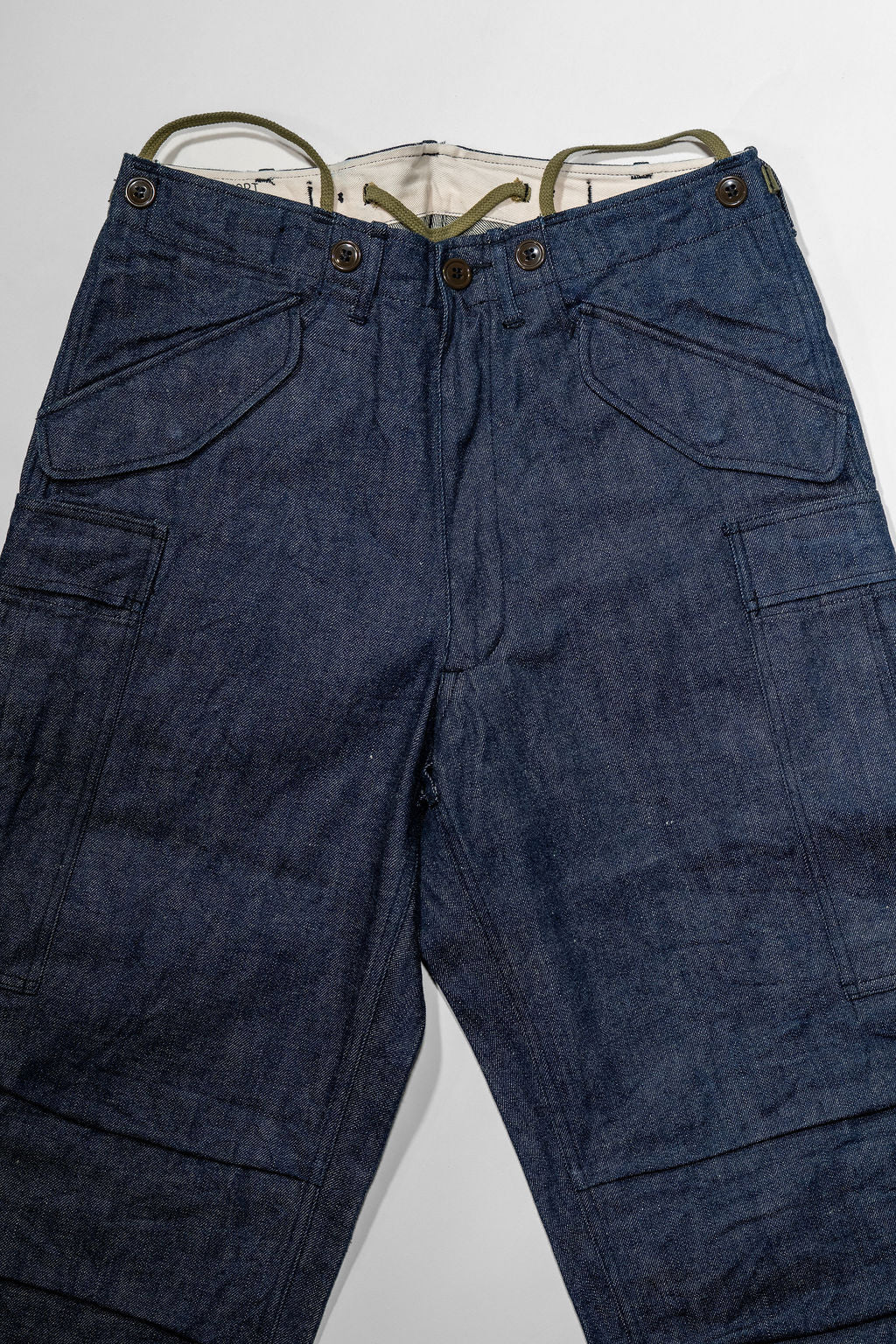 Buzz Rickson's BR42586 Type M-51 Trousers in Denim - Laying flat, front view