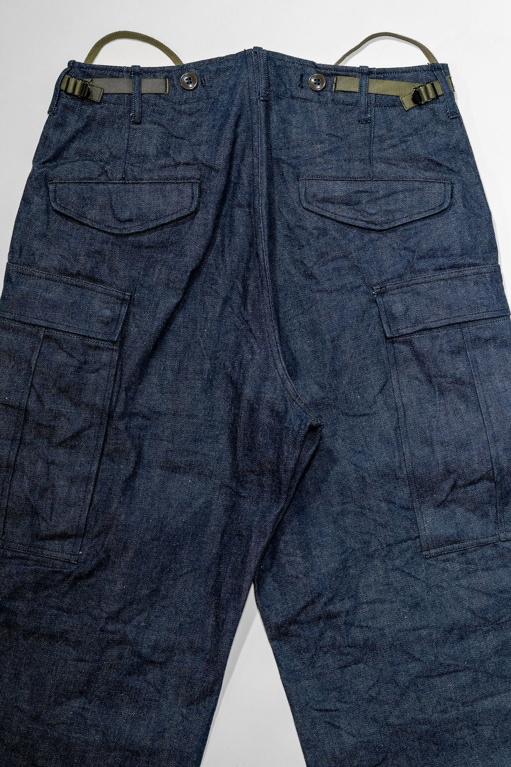 Buzz Rickson's BR42586 Type M-51 Trousers in Denim - Laying flat, rear view