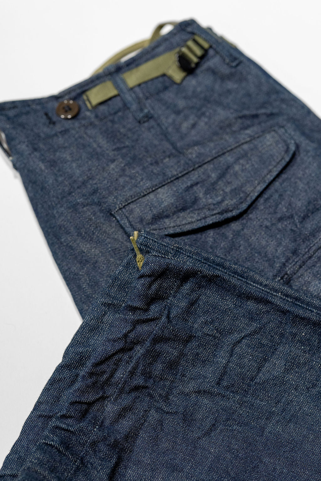 Buzz Rickson's BR42586 Type M-51 Trousers in Denim - Laying flat, showing cuff