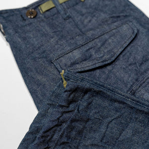 Buzz Rickson's BR42586 Type M-51 Trousers in Denim - Laying flat, showing cuff