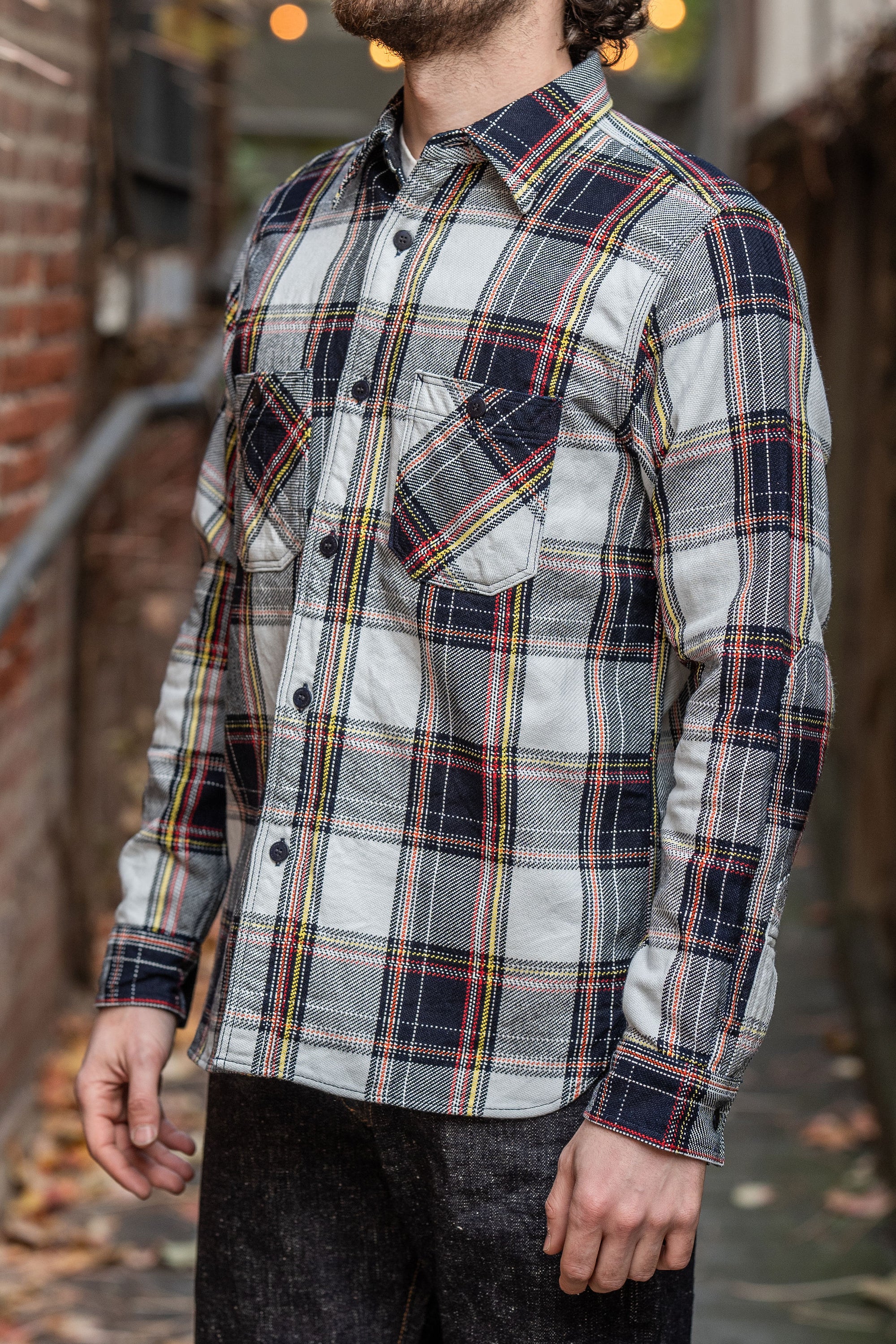 Samurai SIN24-03W Rope Dyed Flannel Shirt - Indigo/Blue - model three quarter view