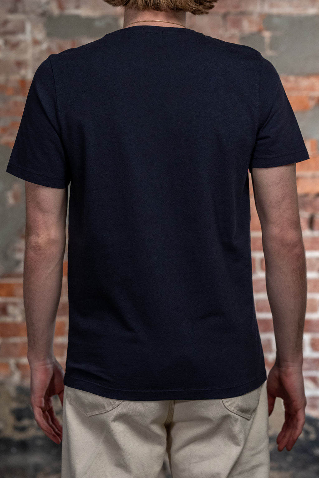 Hansen Garments Julian Crew Neck T-Shirt - Indigo Like on model from the back