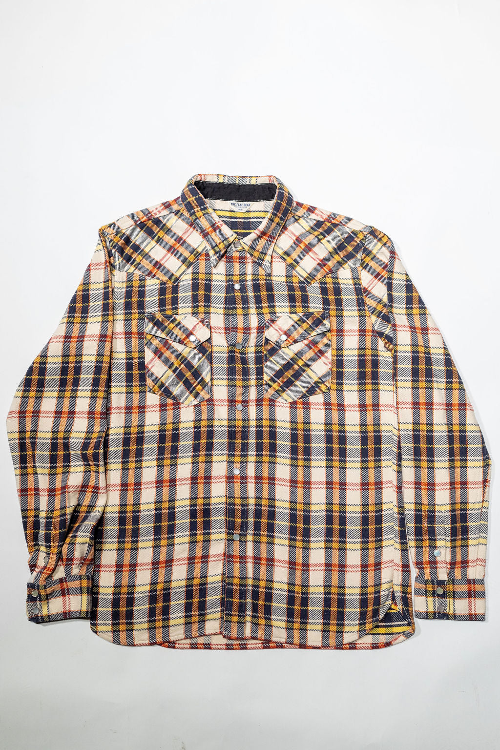 The Flat Head FN-SNW-014L Check Flannel Western Shirt - Ivory/Black