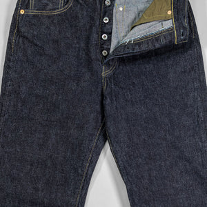 TCB Jeans S40's Jeans - One Wash. laid on back with buttons undone