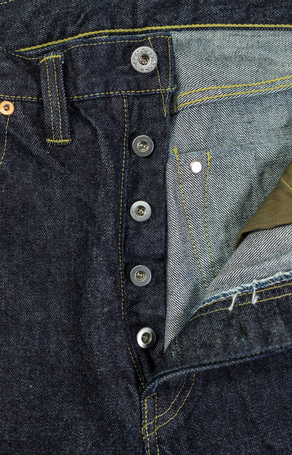 TCB Jeans S40's Jeans - One Wash. close up of front buttons