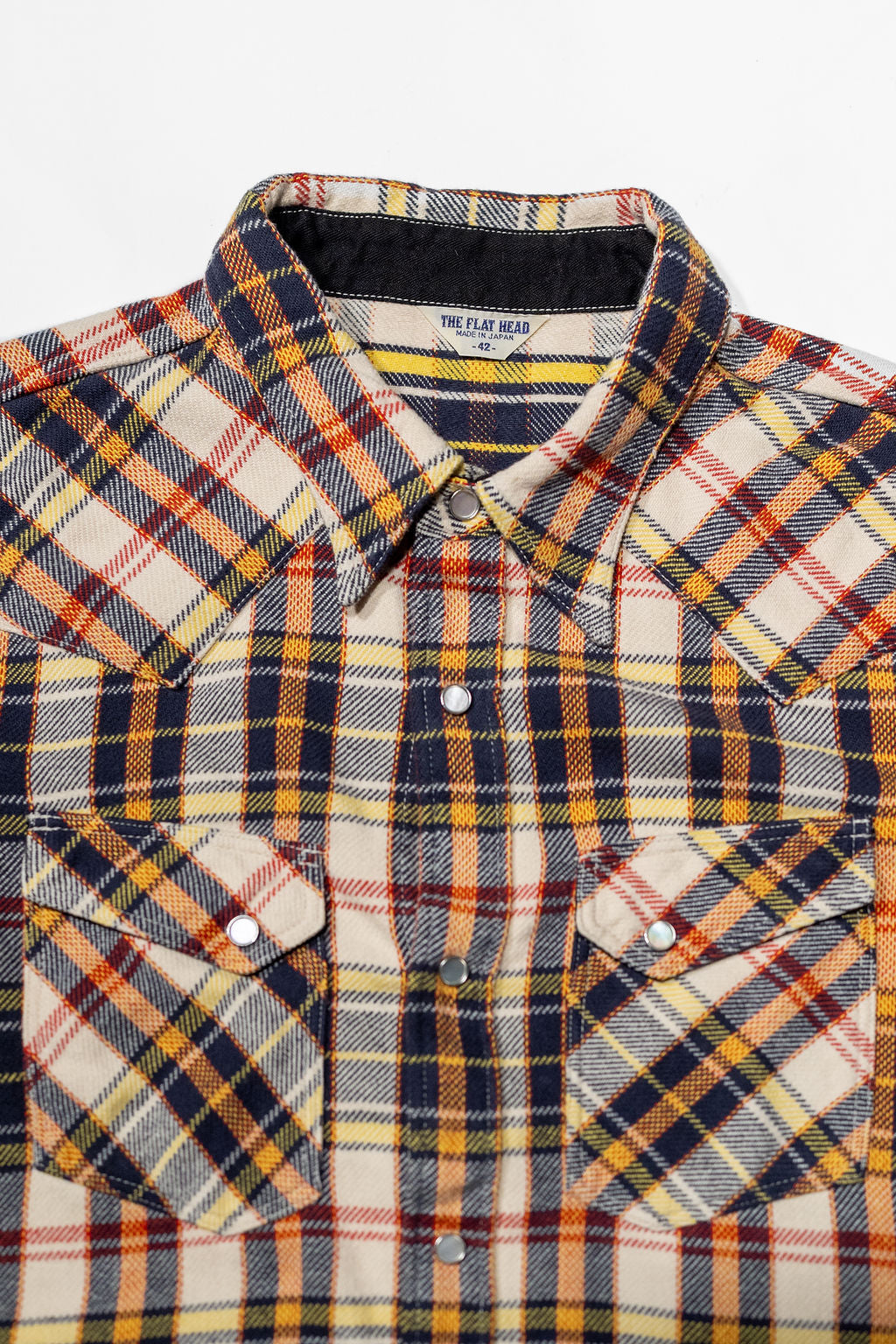 The Flat Head FN-SNW-014L Check Flannel Western Shirt - Ivory/Black