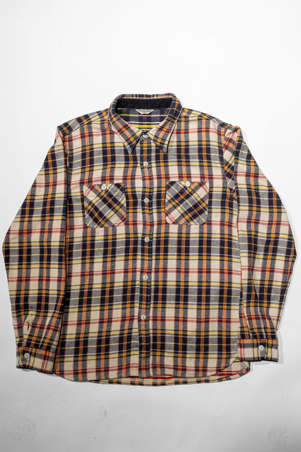 The Flat Head FN-SNR-014L Check Flannel Work Shirt - Ivory/Black