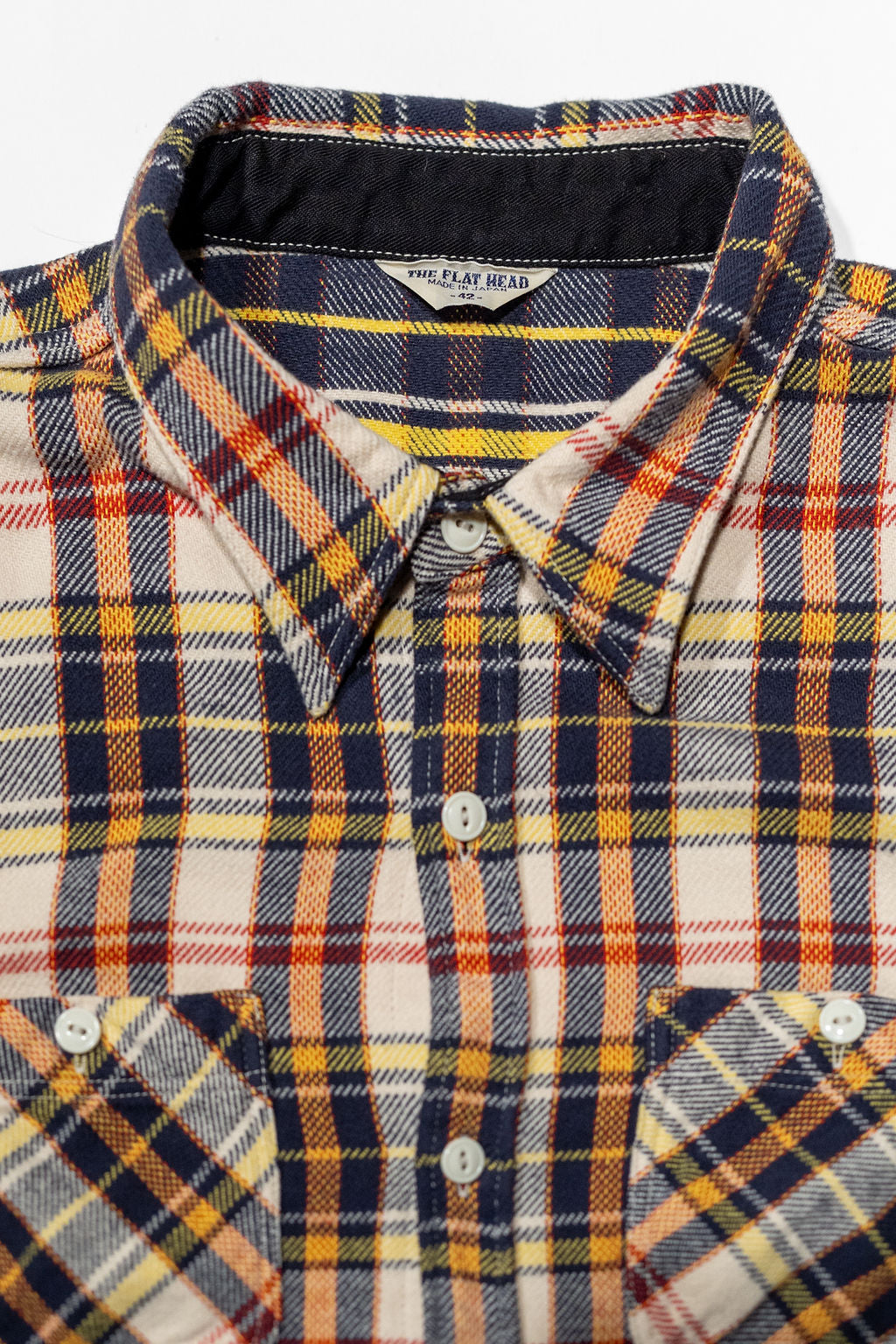 The Flat Head FN-SNR-014L Check Flannel Work Shirt - Ivory/Black