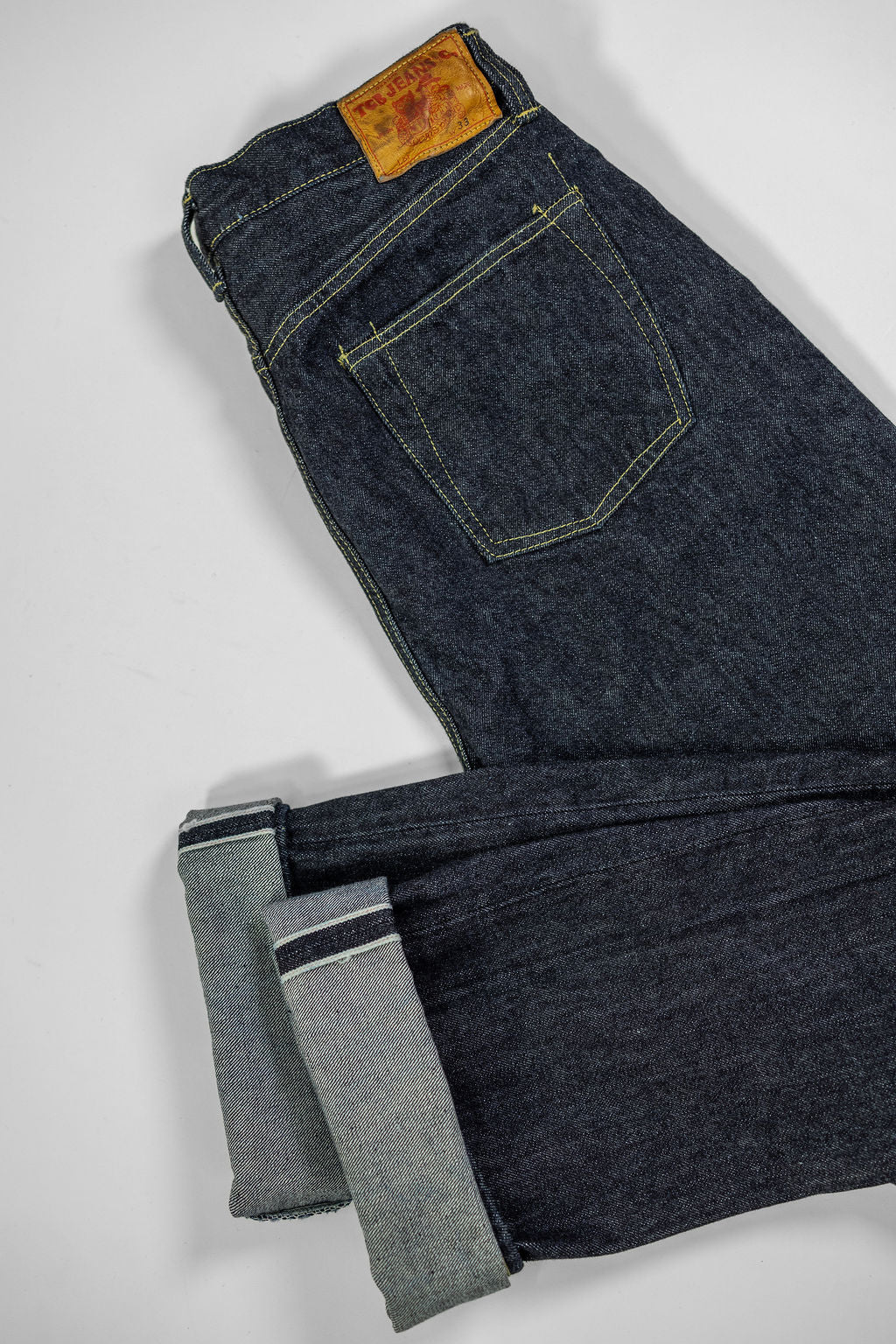 TCB Jeans S40's Jeans - One Wash. laid flat showing cuff