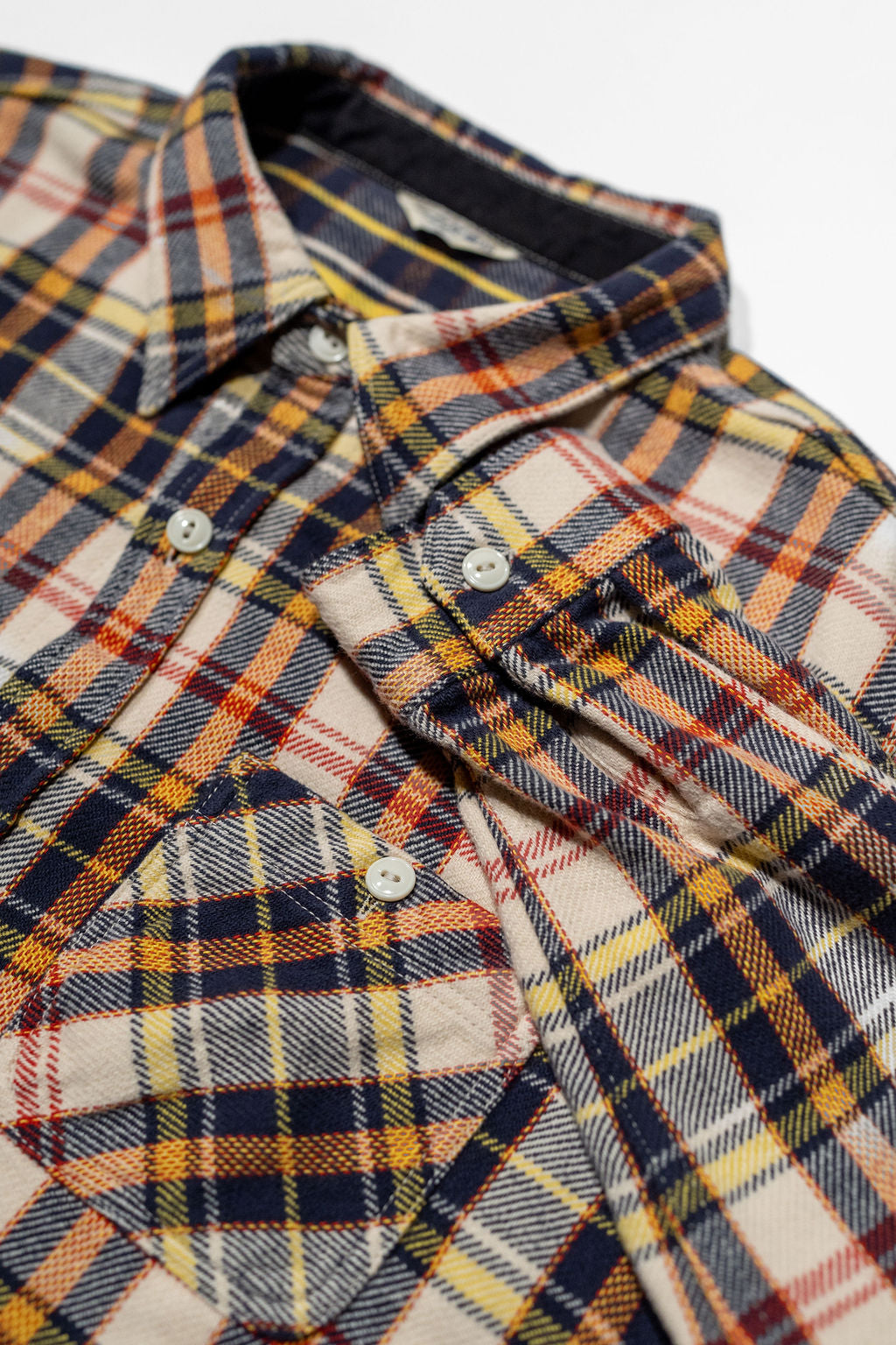 The Flat Head FN-SNR-014L Check Flannel Work Shirt - Ivory/Black