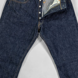 TCB Jeans 50's Jeans - 13.50z Denim One Wash. laid on back buttons undone