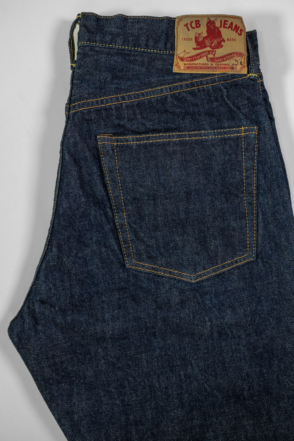 TCB Jeans 50's Jeans - 13.50z Denim One Wash. close up of back pocket