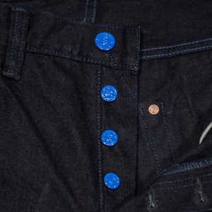 Samurai S0510XX-BOB Aoki Tachikage Regular Straight - 15oz Black-on-Blue Denim - Button Fly Details