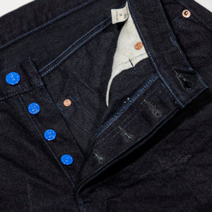 Samurai S0510XX-BOB Aoki Tachikage Regular Straight - 15oz Black-on-Blue Denim - Button Fly Details