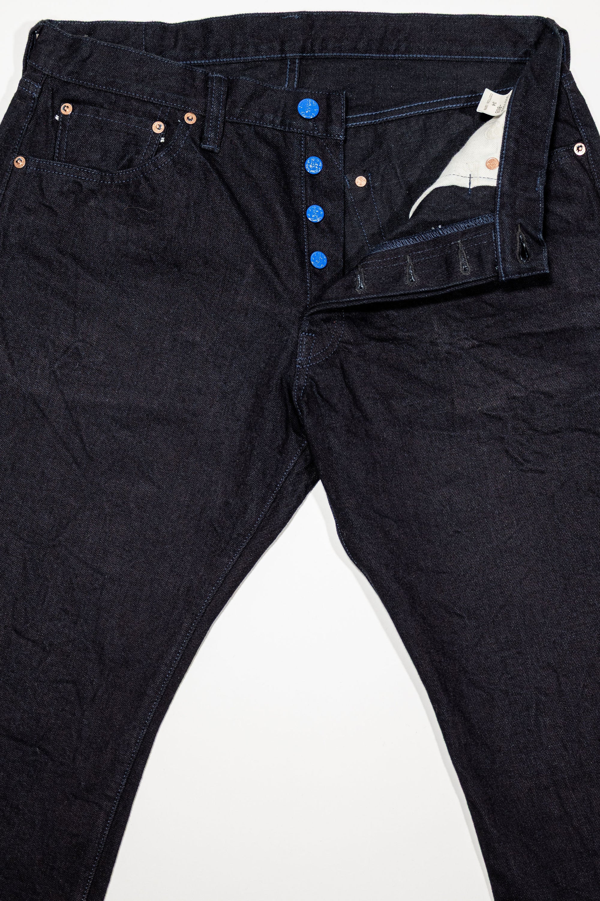 Samurai S0510XX-BOB Aoki Tachikage Regular Straight - 15oz Black-on-Blue Denim - Front View Flat
