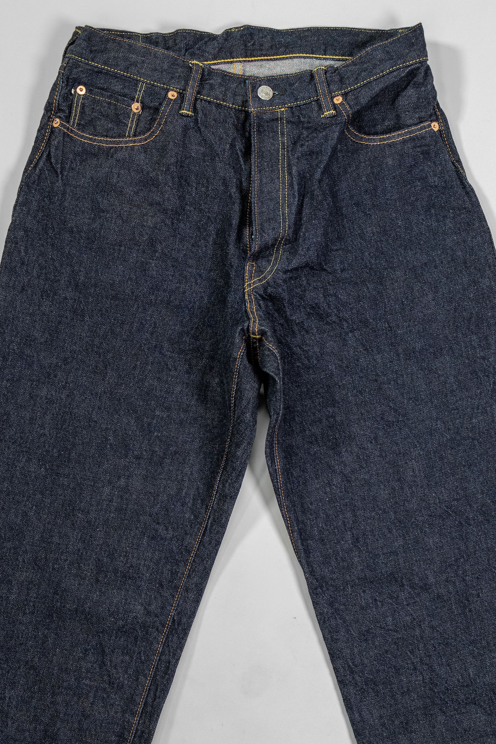 TCB Jeans Baggy 50's Jeans - 13.5oz Denim One Wash. laid on back
