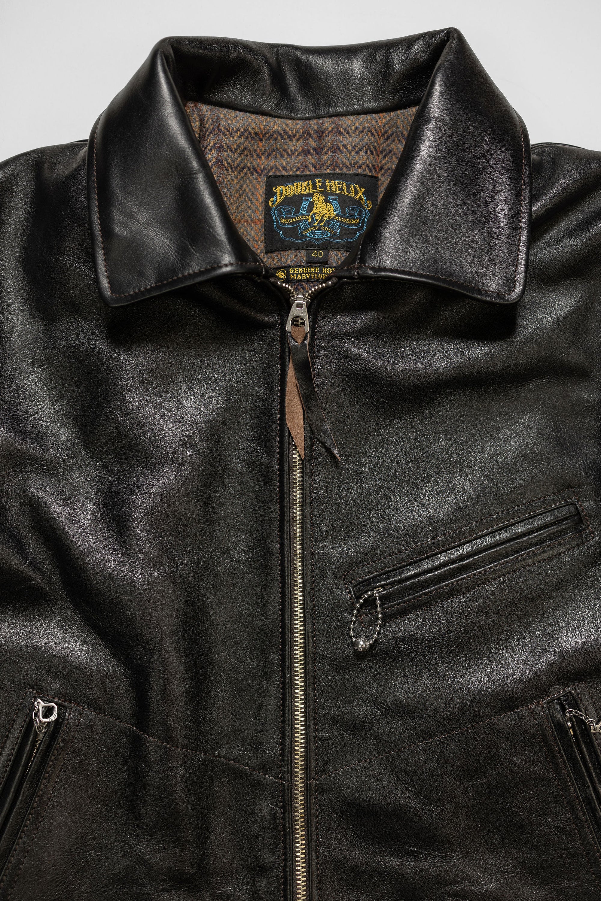 Double Helix Hugging The Curve - Black Teacore Horsehide - Flat Lay Front Details