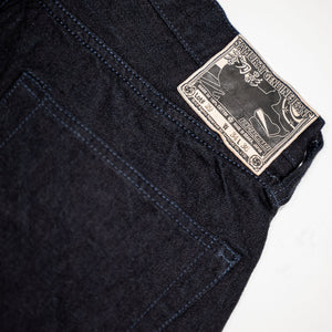 Samurai S0510XX-BOB Aoki Tachikage Regular Straight - 15oz Black-on-Blue Denim - Back Patch Detail