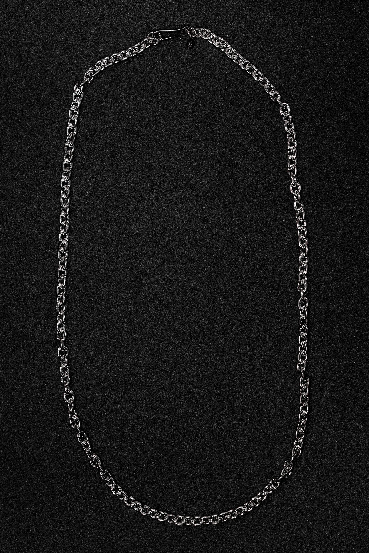 Silver chain top view 65cm long with hook closure