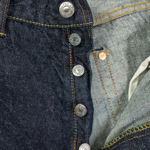 TCB Jeans Baggy 50's Jeans - 13.5oz Denim One Wash. close up of front buttons