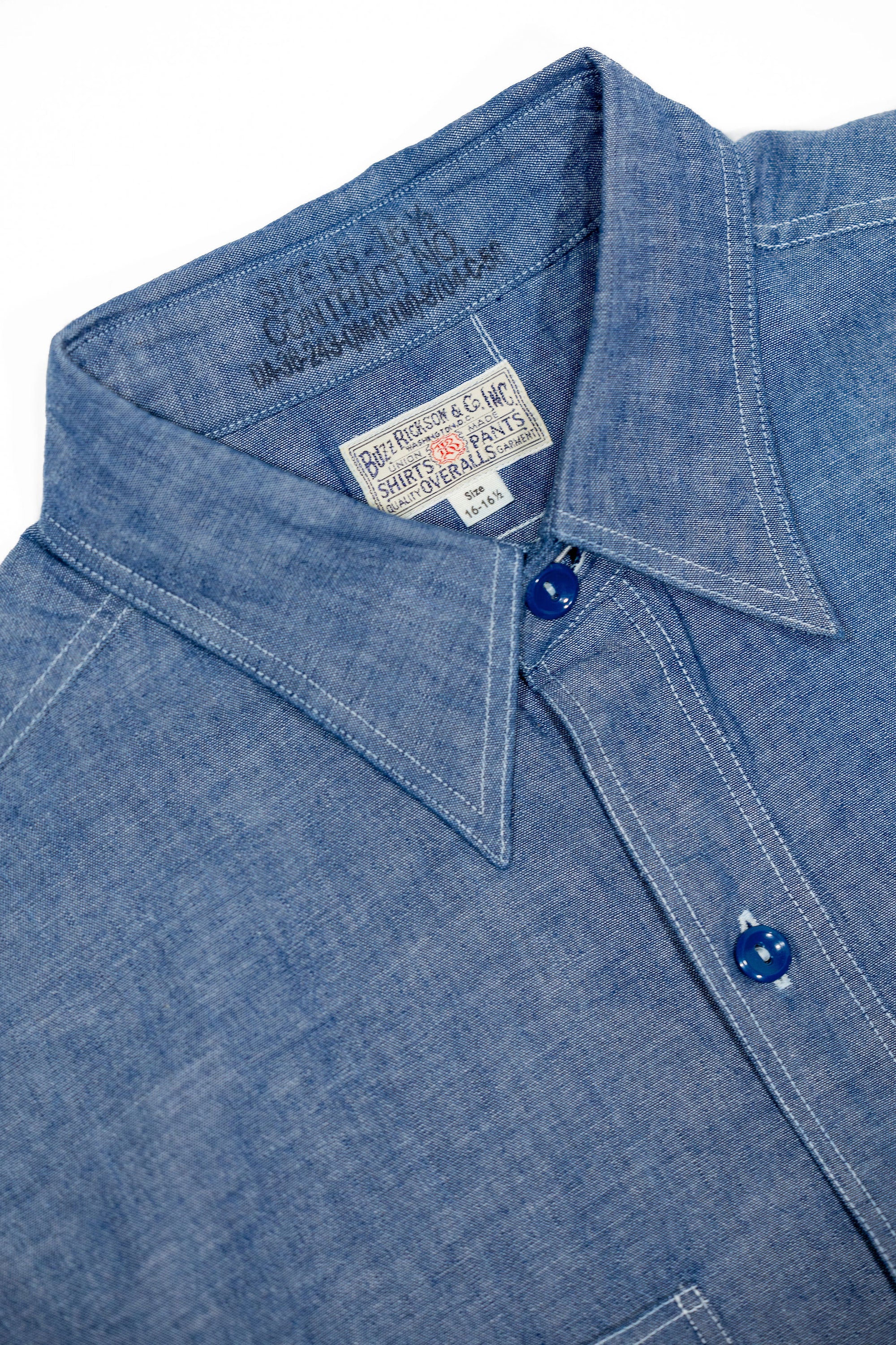 Buzz Rickson's BR35856 Short Sleeve Chambray Work Shirt - Blue