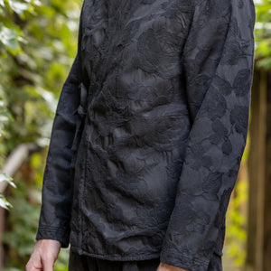Hansen Garments Roman Loose Cut Jacket - Black Flowers - model shot - side facing