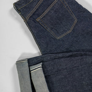 TCB Jeans Baggy 50's Jeans - 13.5oz Denim One Wash. laid flat showing cuff