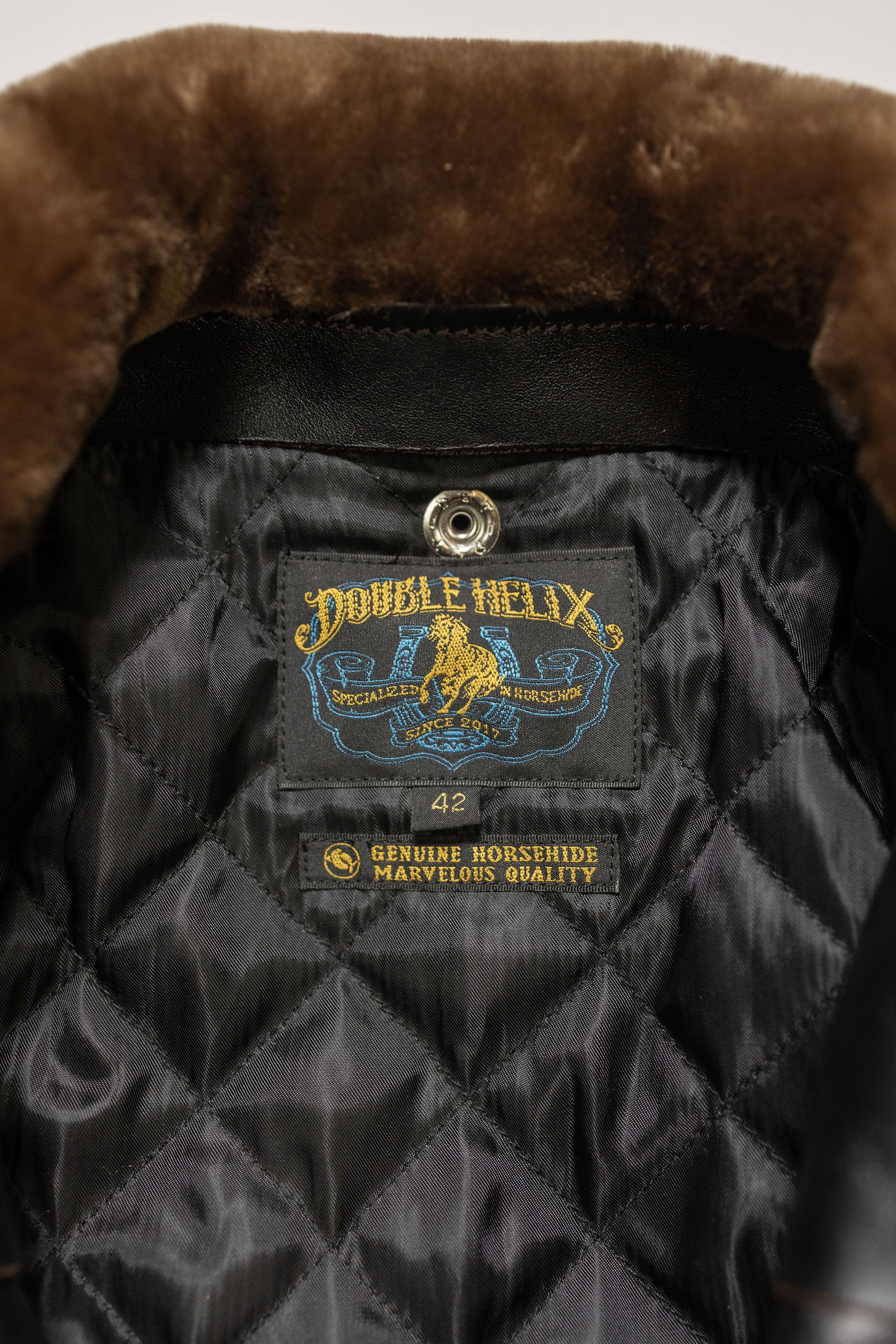 Double Helix - Innovator with Fur Collar Black Teacore Horsehide - Lining and Label Details
