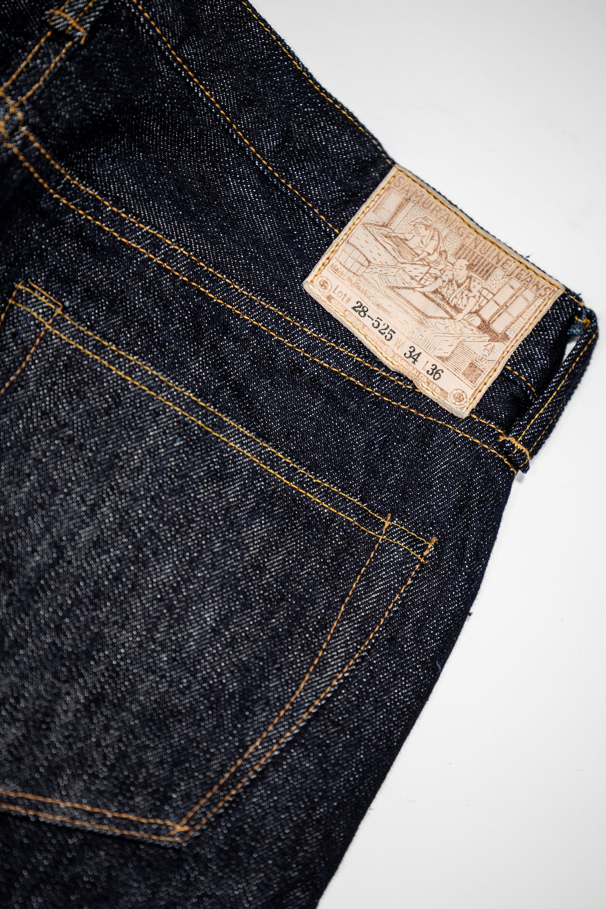 Samurai S0710XX-WASHI Slim Straight Model - 15oz Washi - back pocket and leather patch 
