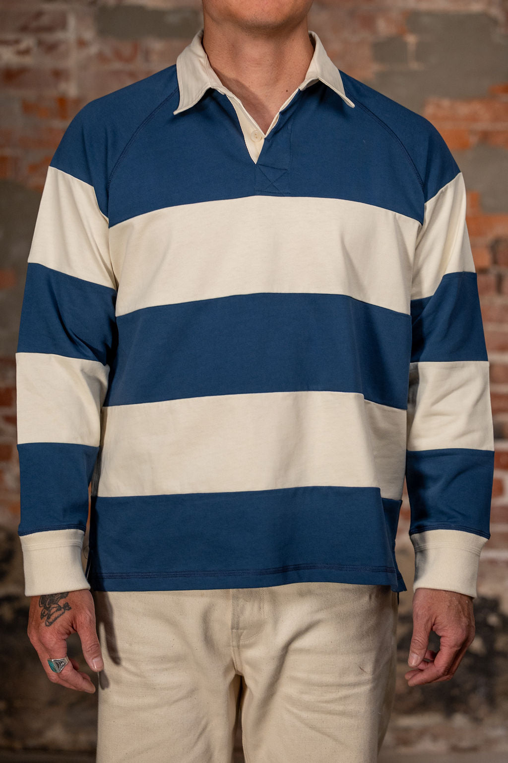 Heimat Textil  Raglan Rugby - Trail Blue / Seashell