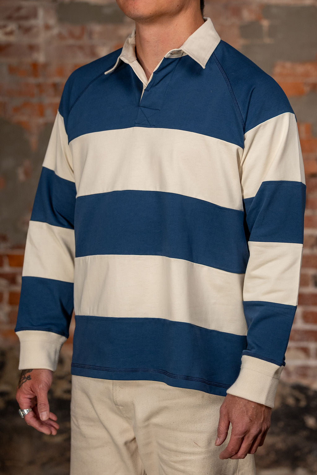 Heimat Textil  Raglan Rugby - Trail Blue / Seashell
