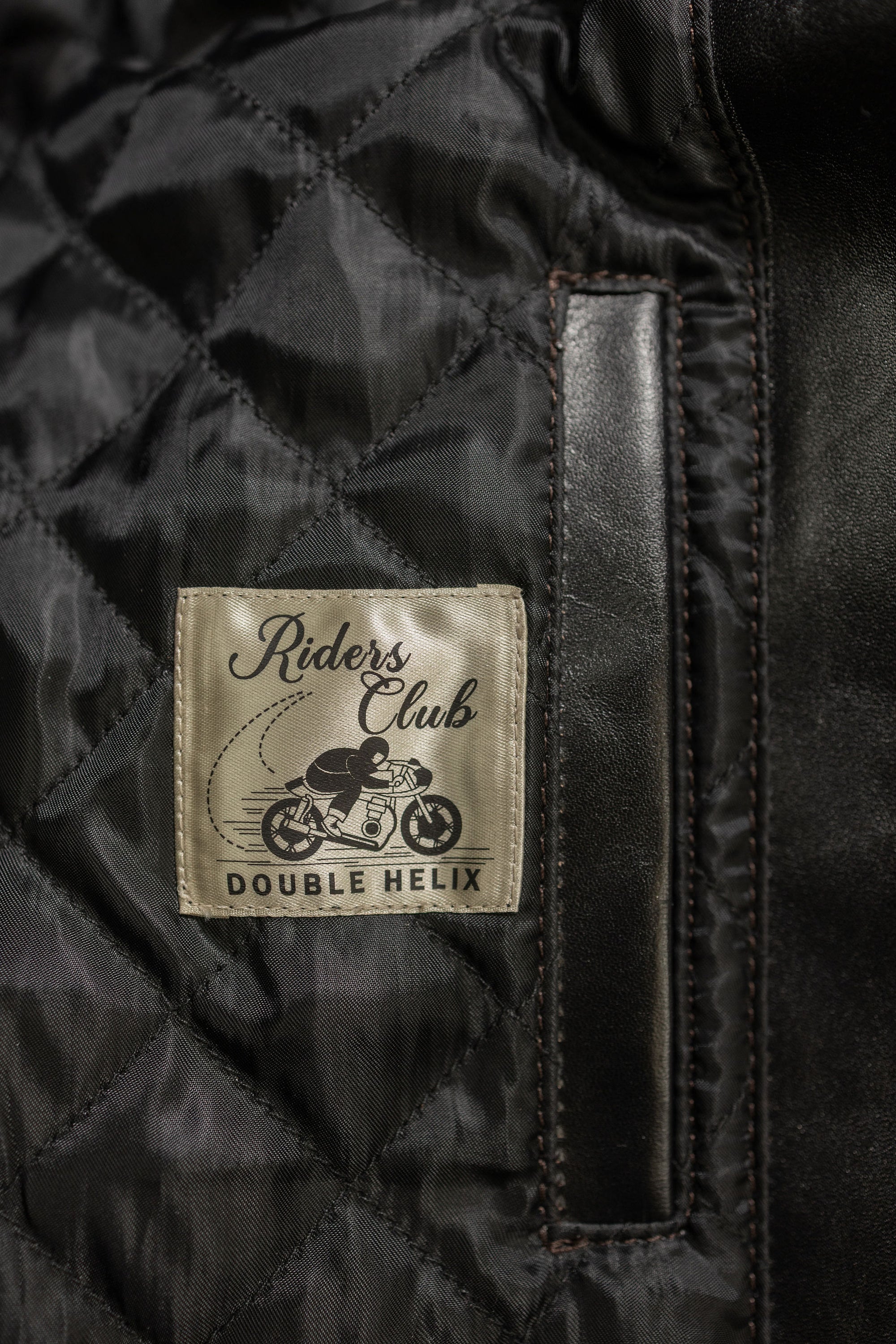 Double Helix - Innovator with Fur Collar Black Teacore Horsehide - Label Detail