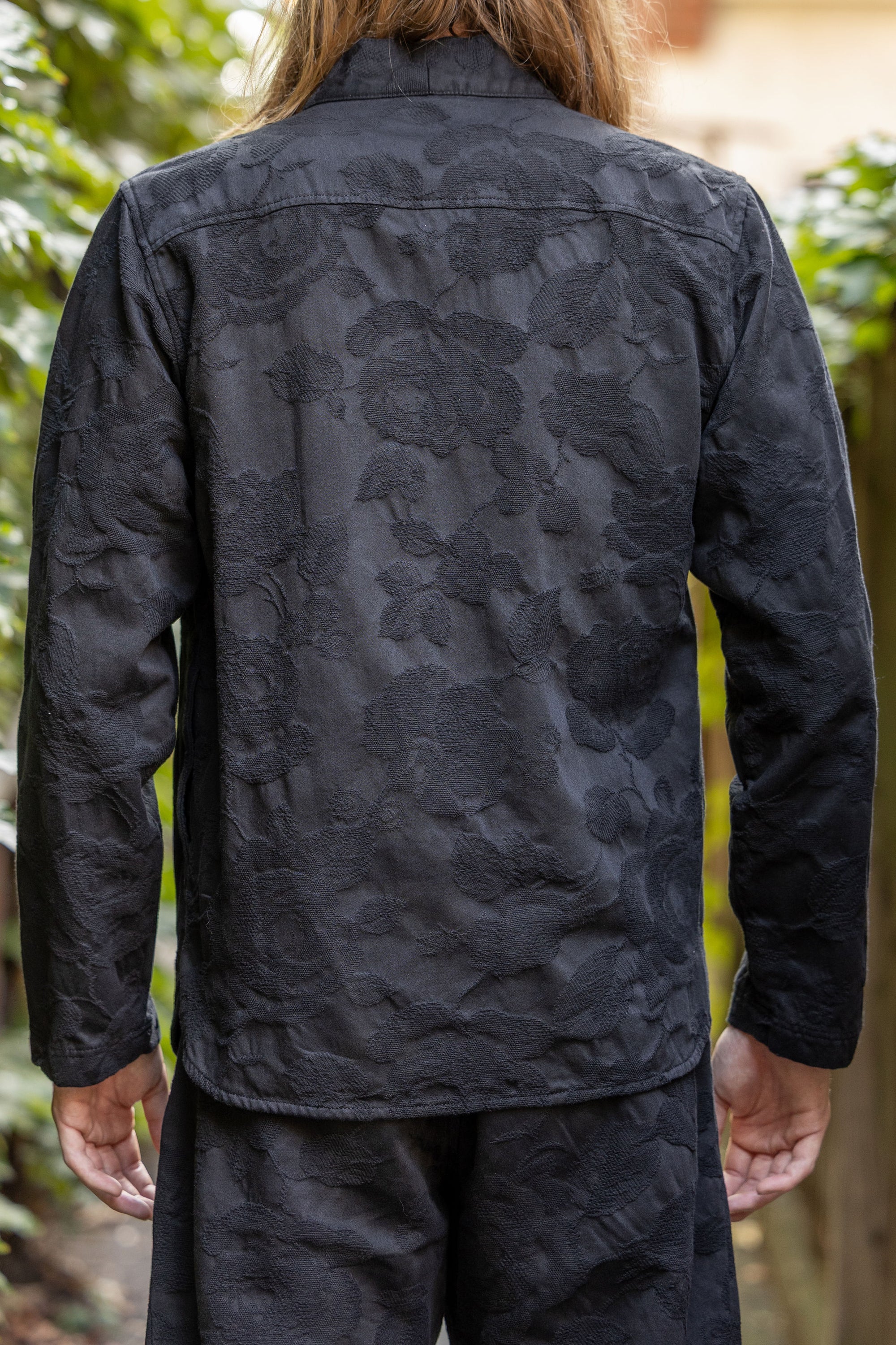 Hansen Garments Roman Loose Cut Jacket - Black Flowers - model shot - back facing
