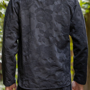 Hansen Garments Roman Loose Cut Jacket - Black Flowers - model shot - back facing