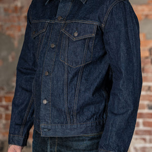 TCB Jeans 60's Trucker Jacket - One-Wash. on model side profile