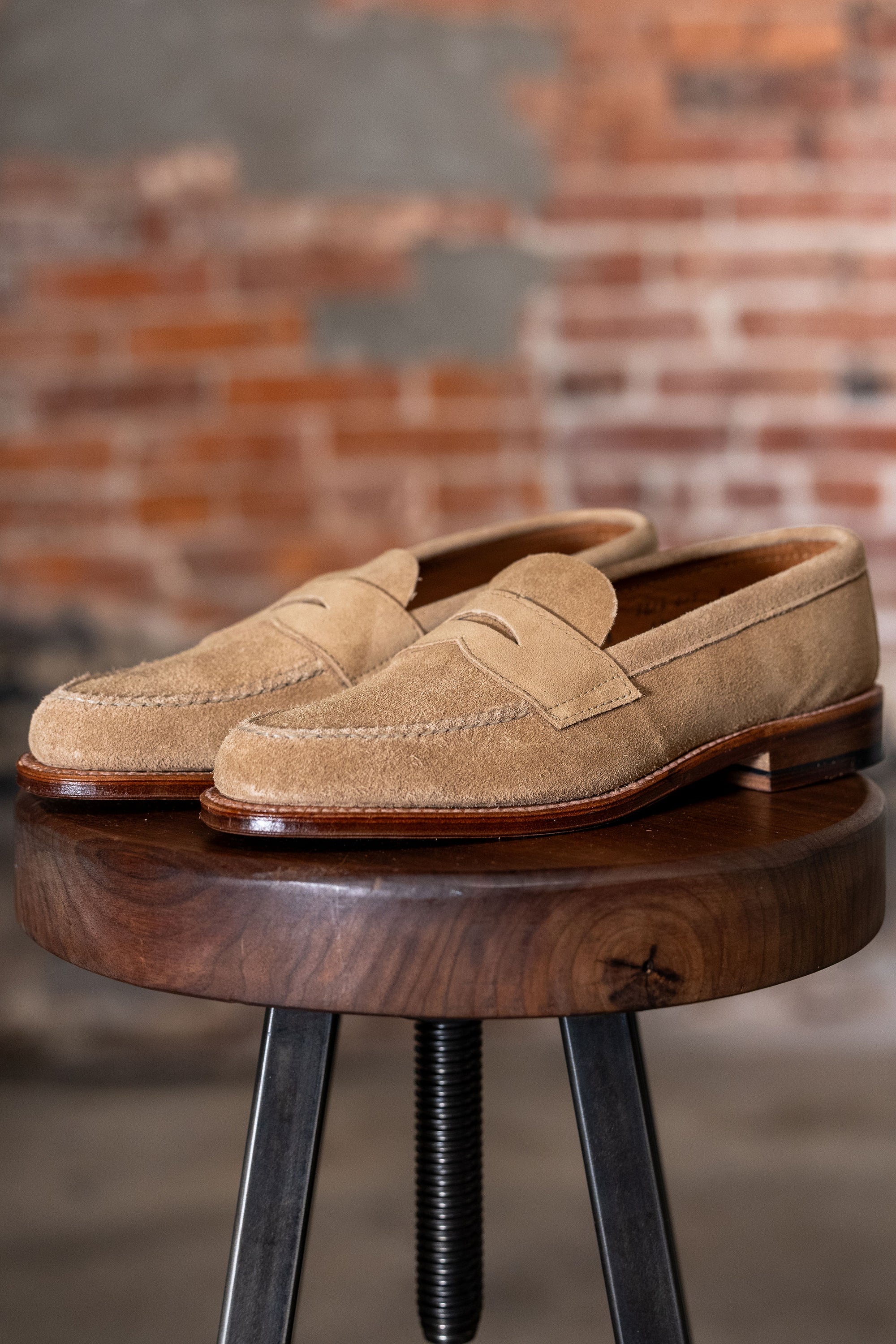 Alden 6244F Unlined Leisure Handsewn Penny Loafer LHS - Tan Suede