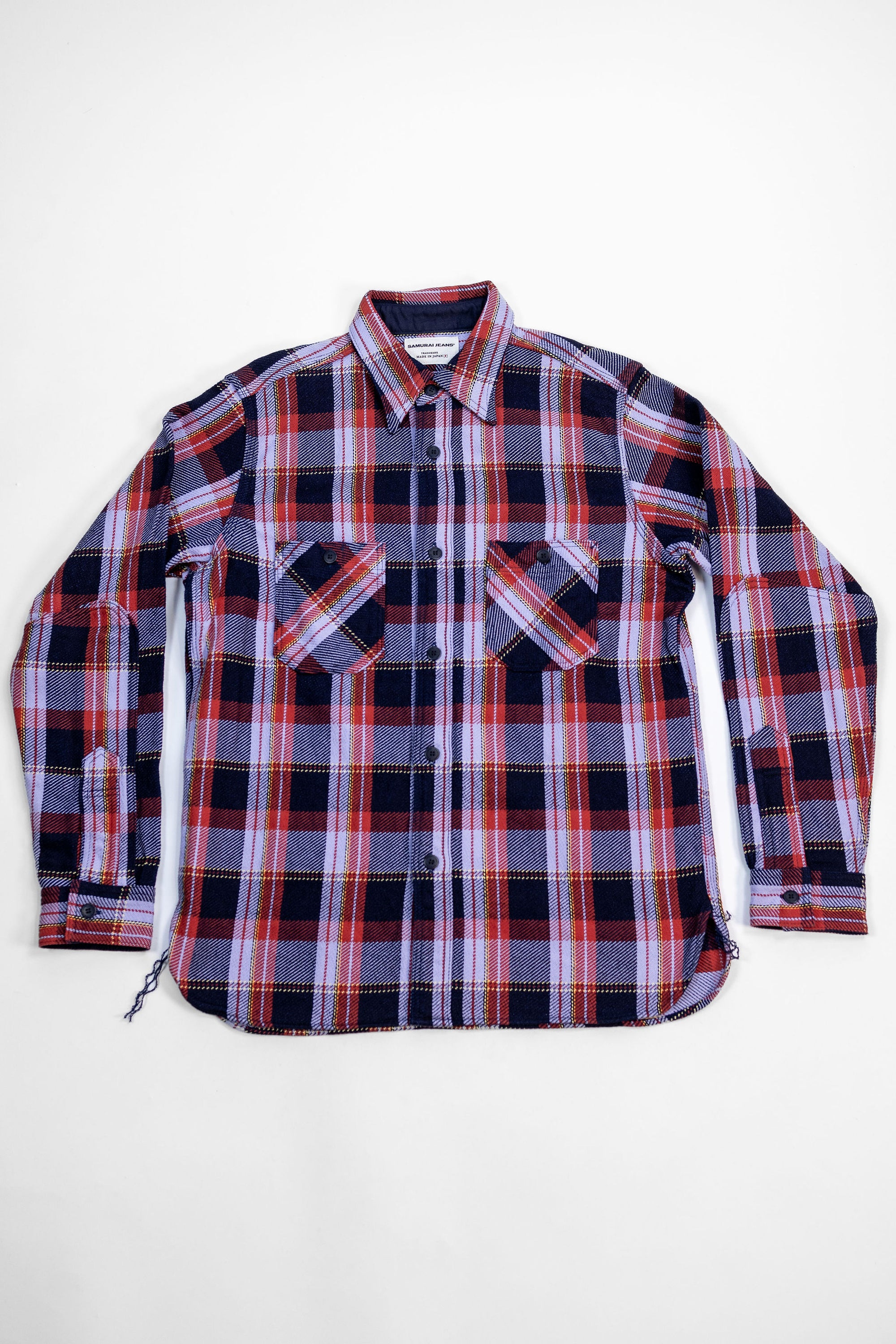 Samurai SIN25-01W Heavy Indigo Flannel - Purple - Flat Lay Front