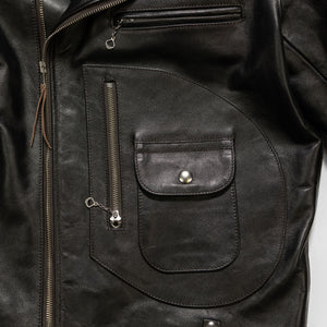 Double Helix - Innovator with Fur Collar Black Teacore Horsehide - Front Pocket Detail