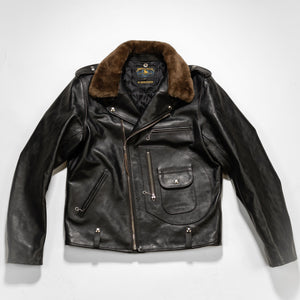 Double Helix - Innovator with Fur Collar Black Teacore Horsehide - Flat Lay Front