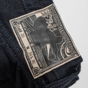 Samurai S0510XX-BOB Aoki Tachikage Regular Straight - 15oz Black-on-Blue Denim - Back Patch Detail