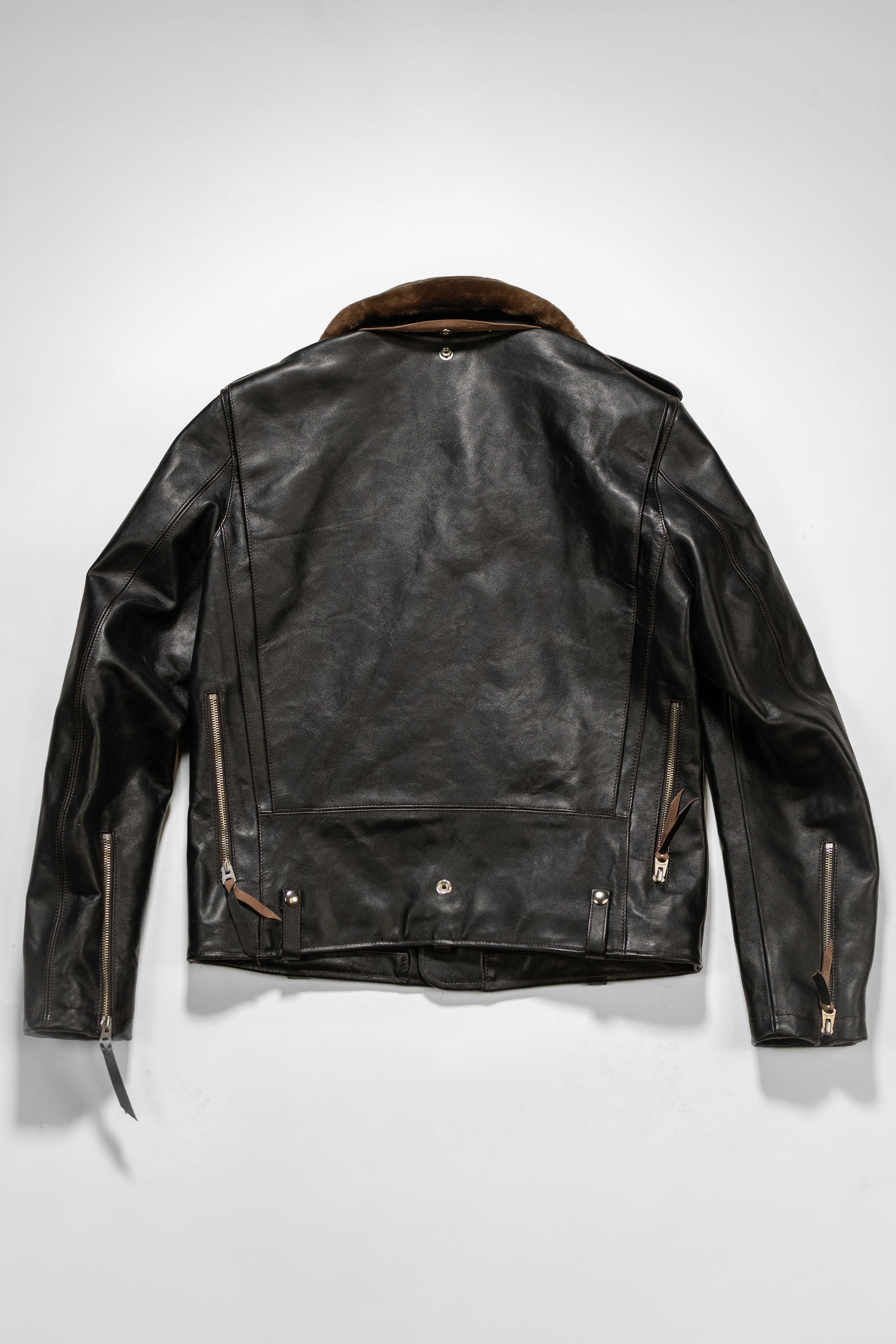 Double Helix - Innovator with Fur Collar Black Teacore Horsehide - Flat Lay Back