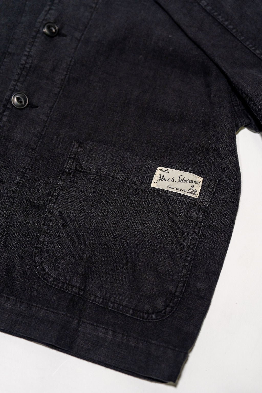 Merz b. Schwanen JKT08LI Linen Cropped Worker's Jacket - Deep Black