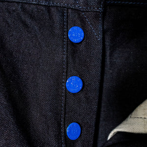 Samurai S0510XX-BOB Aoki Tachikage Regular Straight - 15oz Black-on-Blue Denim - Button Fly Detail