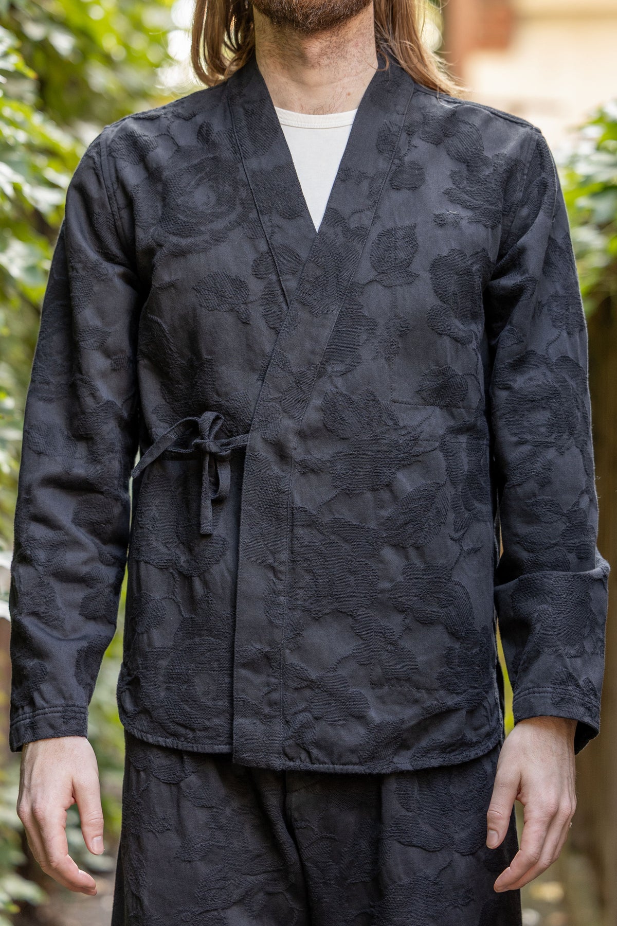 Hansen Garments Roman Loose Cut Jacket - Black Flowers - model shot - front facing