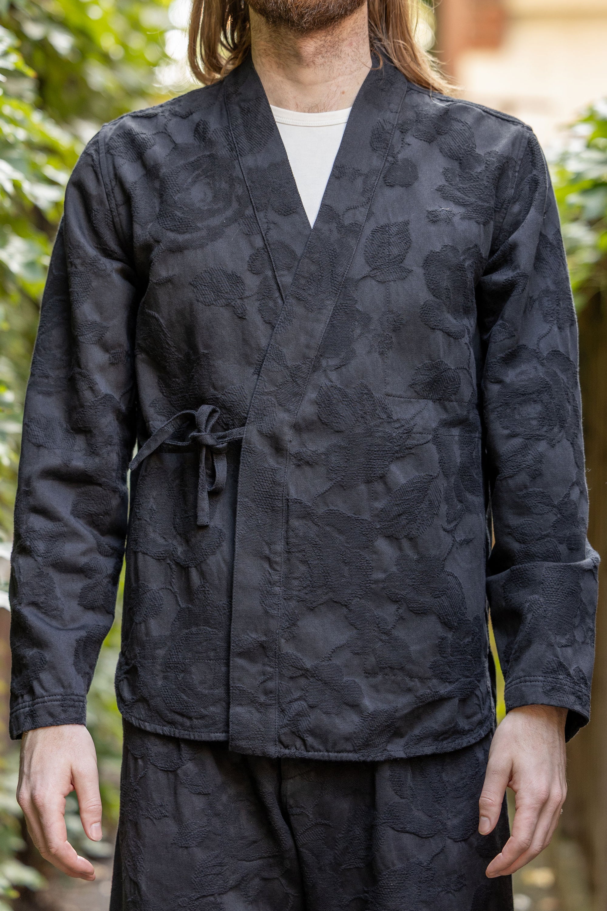 Hansen Garments Roman Loose Cut Jacket - Black Flowers - model shot - front facing