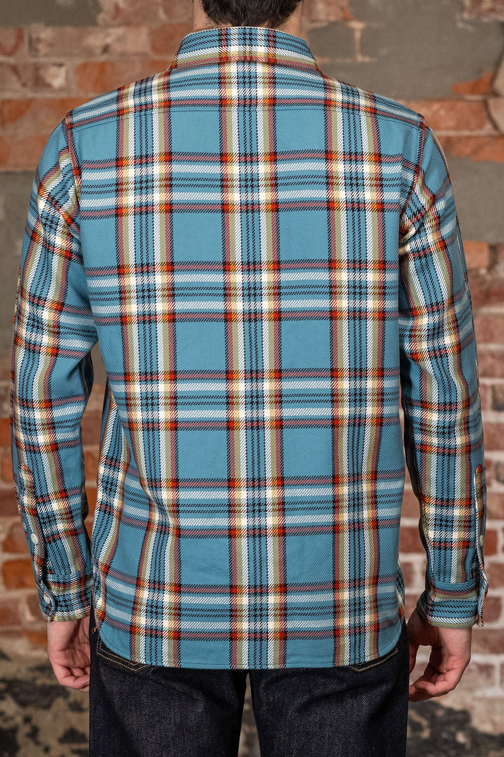 Iron Heart IHSH-442-SAX 9oz Selvedge Flannel Check Work Shirt - Sax Blue
