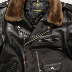 Double Helix - Innovator with Fur Collar Black Teacore Horsehide - Flat Lay Front Details